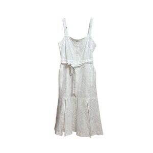 Karen Millen White Eyelet Midi Dress French Girl Minimalist Quiet Luxury US 10